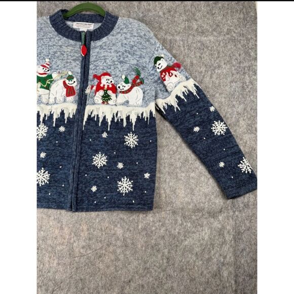Vintage Heirloom Collectibles Christmas Sweater Women's Large Blue Full Zip Y2K - Picture 3 of 6